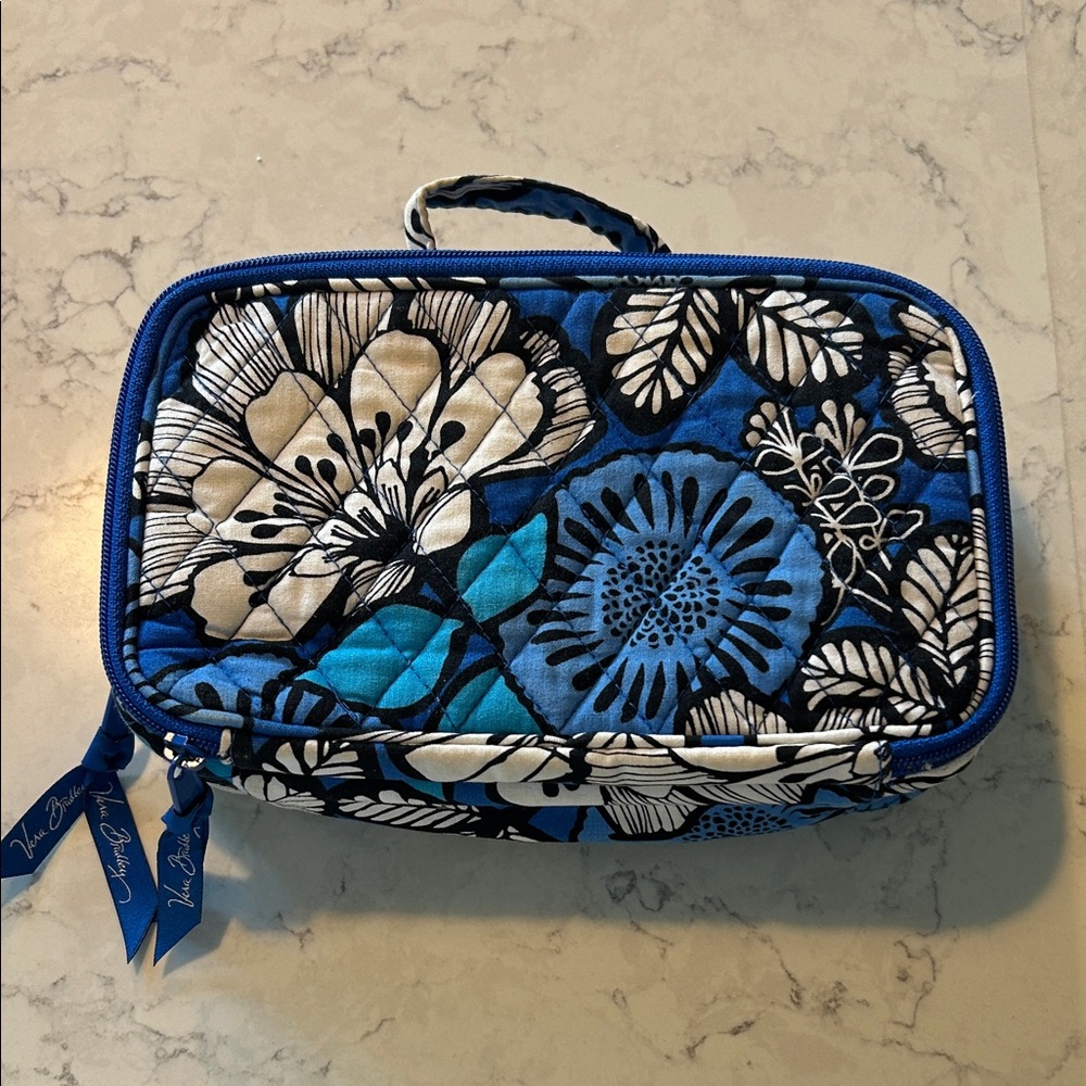 Vera Bradley Blue and White Quilted Makeup Bag with Brush Holder